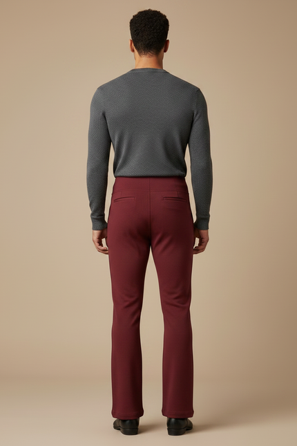 Pantalon Patte D'Éléphant Bordeaux Texturé Ajusté Décontracté - Maille - vue 2