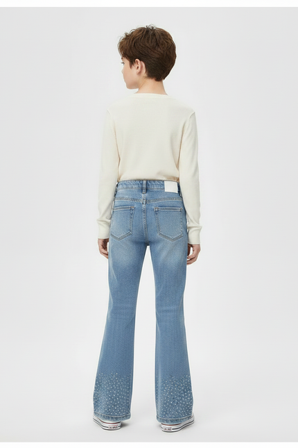 Pantalon Patte D'Éléphant Jean Bleu Paillettes Évasé Enfant - vue 2