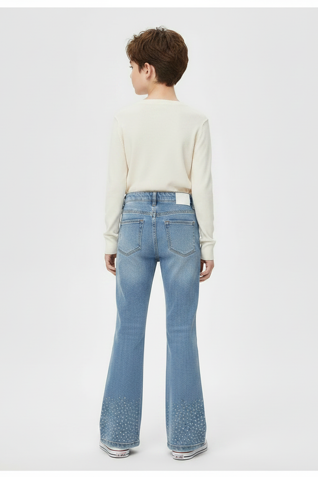 Pantalon Patte D'Éléphant Jean Bleu Paillettes Évasé Enfant - vue 2