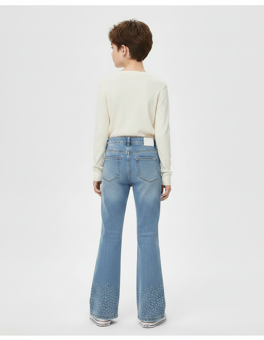 Pantalon Patte D'Éléphant Jean Bleu Paillettes Évasé Enfant - vue 2