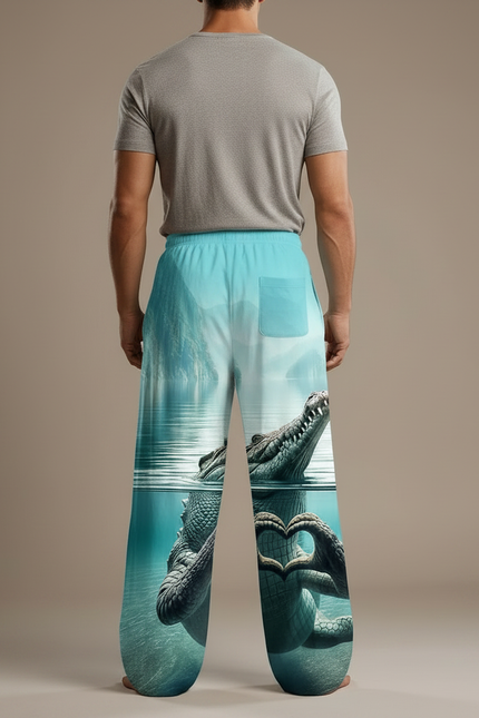 Pantalon Patte D'Éléphant Crocodile Ample Décontracté Aquatique Homme - Bleu Polyester - vue 2