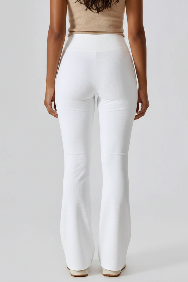 Pantalon Patte D'Éléphant Blanc Taille Haute Évasé Confortable - Maille - vue 2