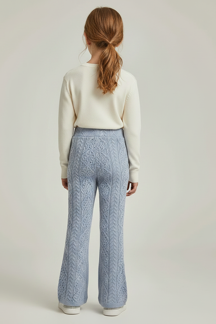 Pantalon Patte D'Éléphant Bleu Ciel Tricoté Torsadé Fille - Maille - vue 2