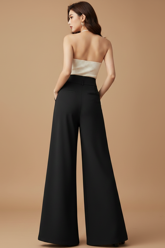 Pantalon Noir Taille Haute Patte D'éléphant - Polyester - vue 2