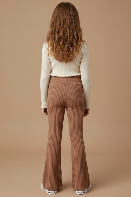 Pantalon Patte D'Éléphant Côtelé Marron Enfant Évasé Confortable - Maille - vue 2