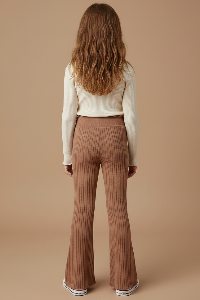 Pantalon Patte D'Éléphant Côtelé Marron Enfant Évasé Confortable - Maille - vue 2