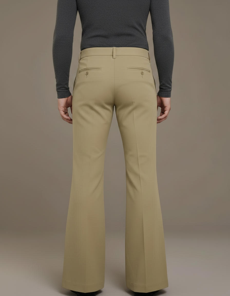 Pantalon Patte D'Éléphant Beige Homme Évasé Classique Décontracté - Polyester - vue 2