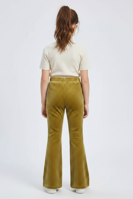 Pantalon Patte D'Éléphant Vert Côtelé Confortable Ample Fille - Cordé - vue 2