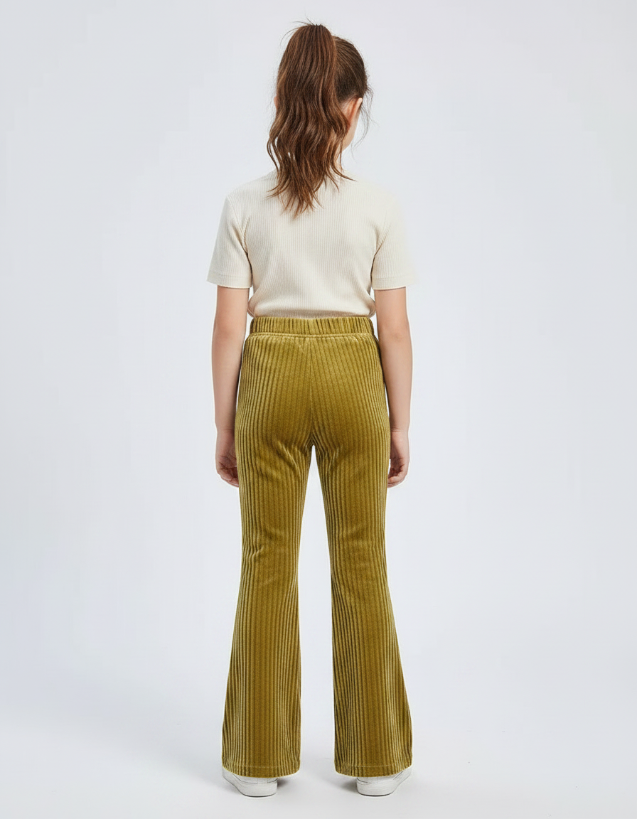 Pantalon Patte D'Éléphant Vert Côtelé Confortable Ample Fille - Cordé - vue 2