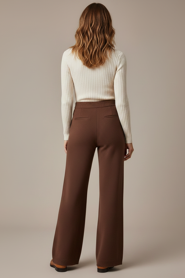 Pantalon Patte D'Éléphant Marron Tricoté Ample Taille Haute - Maille - vue 2