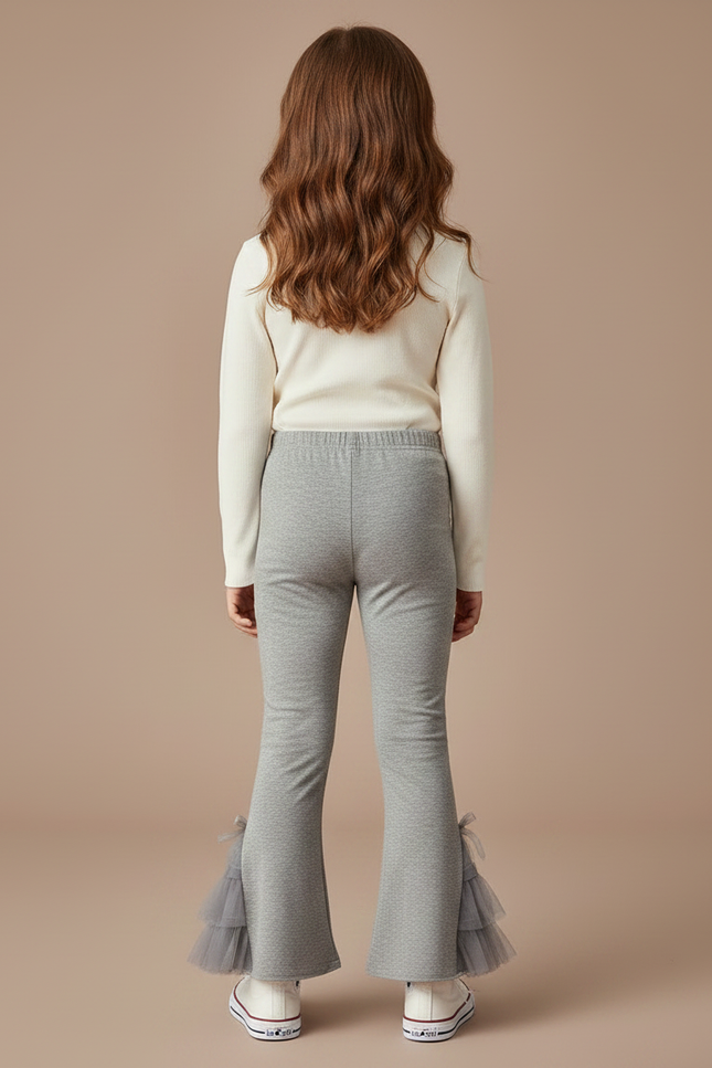 Pantalon Patte D'Éléphant Gris Nœuds Tulle Fille - Maille - vue 2