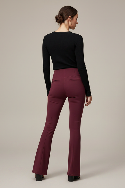 Pantalon Patte D'Éléphant Bordeaux Taille Haute Poches Évasé - Maille - vue 2