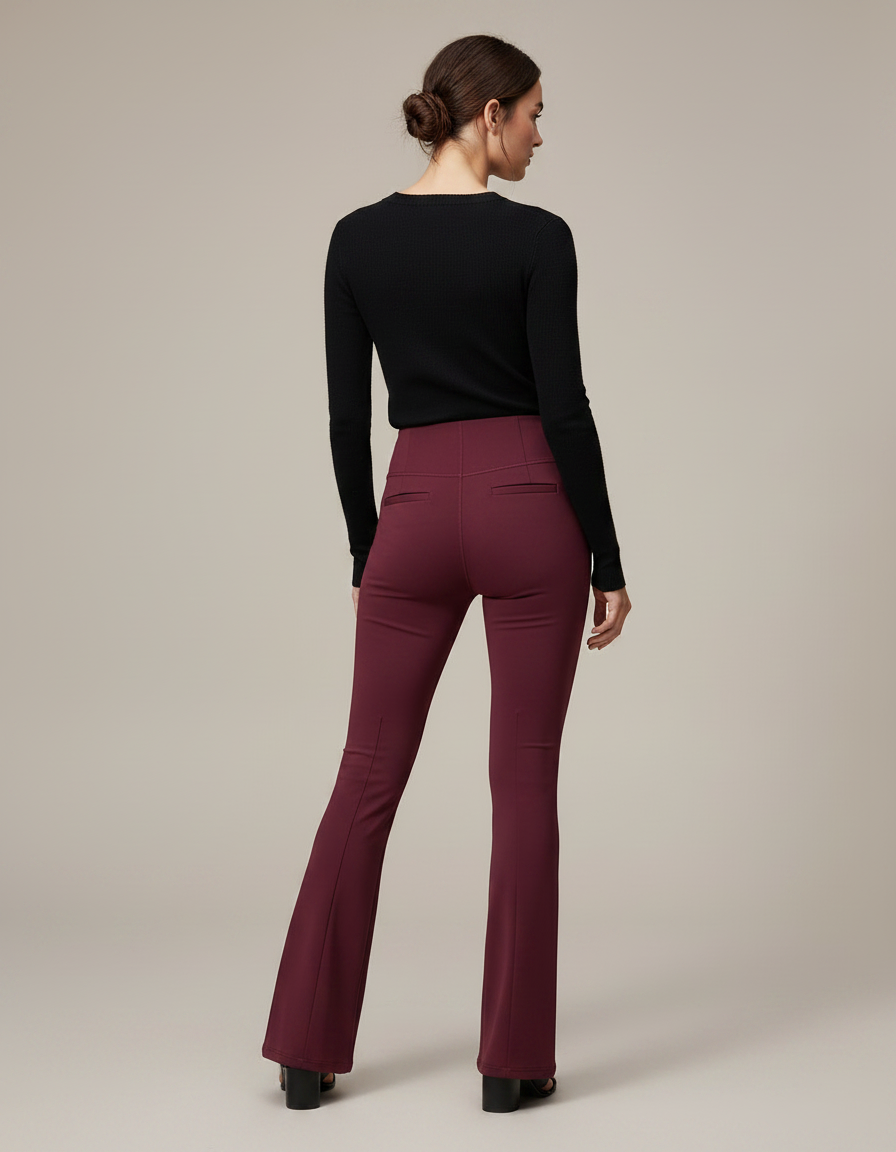 Pantalon Patte D'Éléphant Bordeaux Taille Haute Poches Évasé - Maille - vue 2