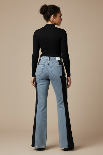 Pantalon Patte D'Éléphant Évasé Bicolore Bandes Latérales Denim - Multicolore Jean - vue 2