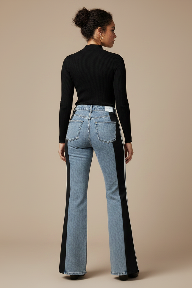 Pantalon Patte D'Éléphant Évasé Bicolore Bandes Latérales Denim - Multicolore Jean - vue 2