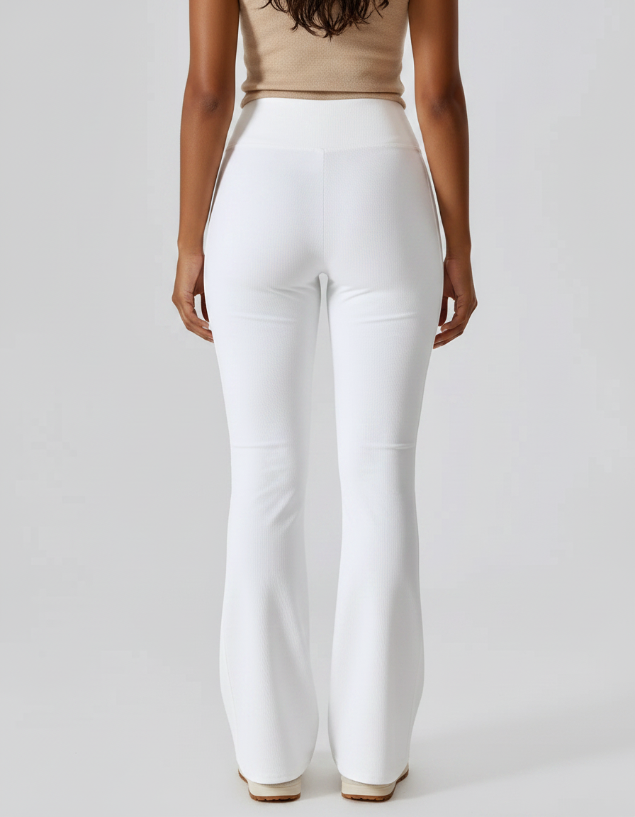 Pantalon Patte D'Éléphant Blanc Taille Haute Évasé Confortable - Maille - vue 2