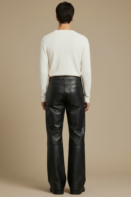 Pantalon Patte D'Éléphant En Cuir Noir Rivets Cargo - vue 2
