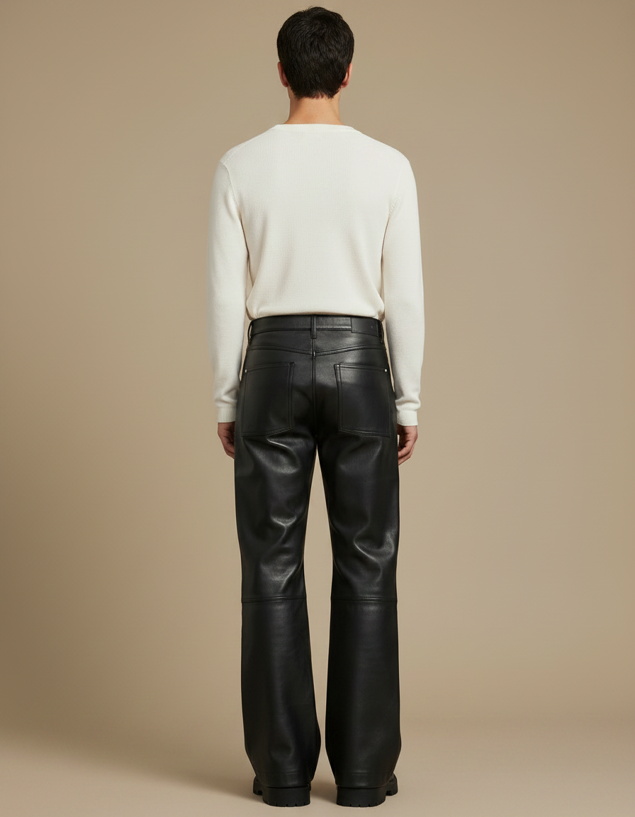 Pantalon Patte D'Éléphant En Cuir Noir Rivets Cargo - vue 2