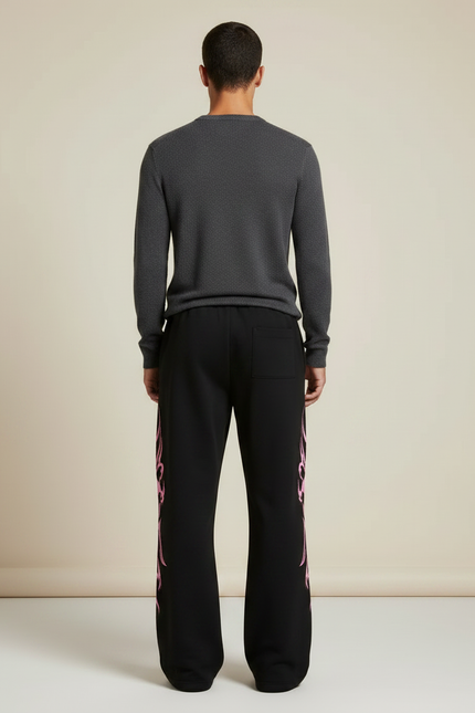 Pantalon Patte D'Éléphant Noir Tribal Rose Ample Coton - Molleton - vue 2