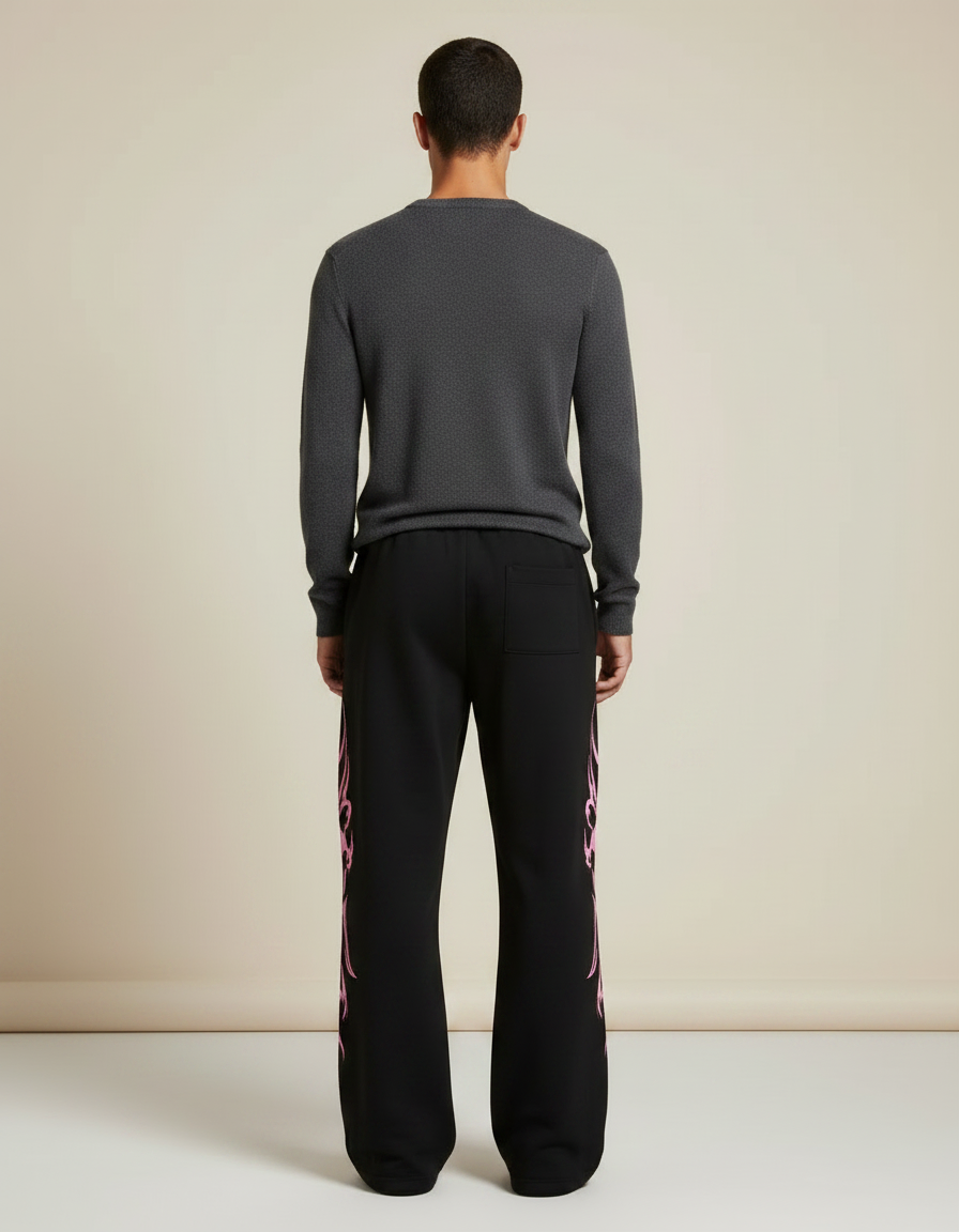 Pantalon Patte D'Éléphant Noir Tribal Rose Ample Coton - Molleton - vue 2