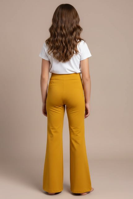 Pantalon Patte D'Éléphant Jaune Moutarde Fluide Évasé Élégant Fille - Polyester - vue 2