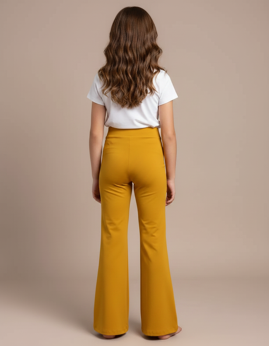 Pantalon Patte D'Éléphant Jaune Moutarde Fluide Évasé Élégant Fille - Polyester - vue 2