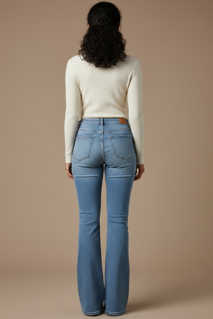 Pantalon Patte D'Éléphant Jean Bleu Taille Haute Stretch - vue 2