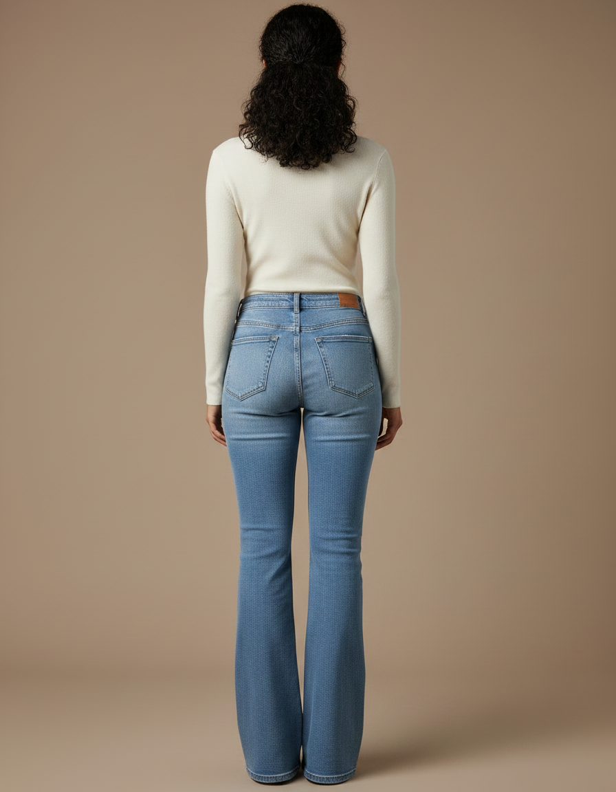 Pantalon Patte D'Éléphant Jean Bleu Taille Haute Stretch - vue 2