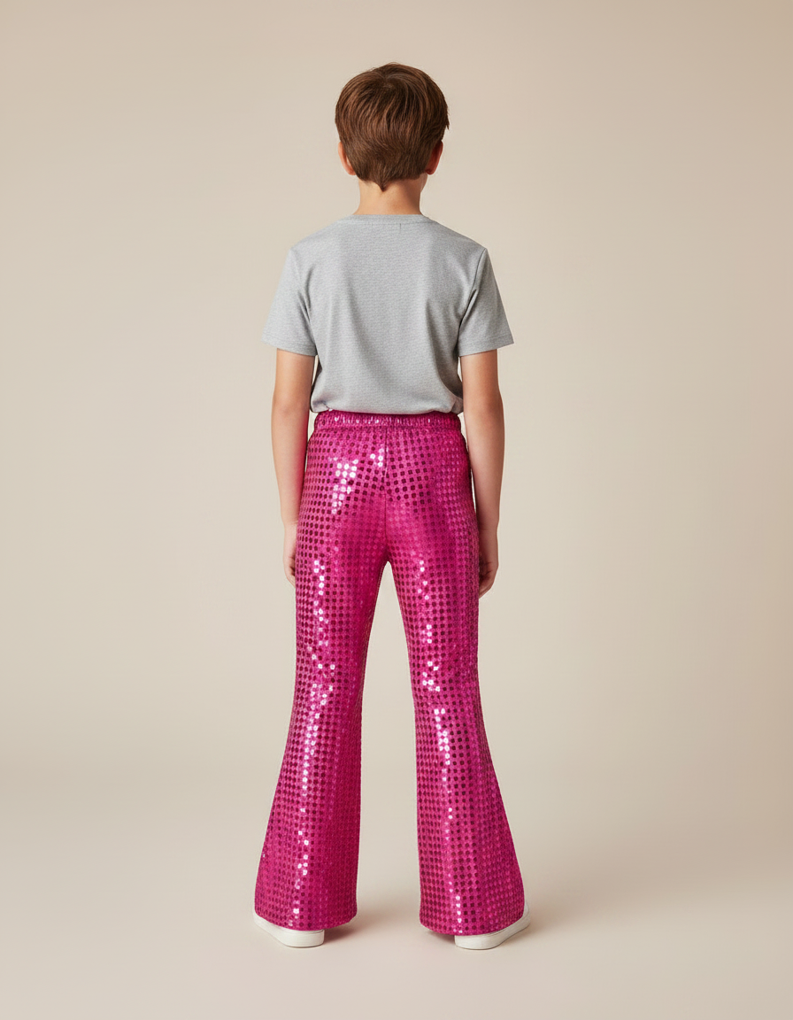 Pantalon Patte D'Éléphant Rose Pailleté Évasé Enfant - Polyester - vue 2