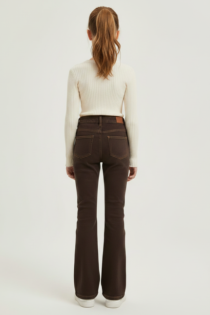 Pantalon Patte D'Éléphant Marron Évasé Taille Haute Élastique - Jean - vue 2