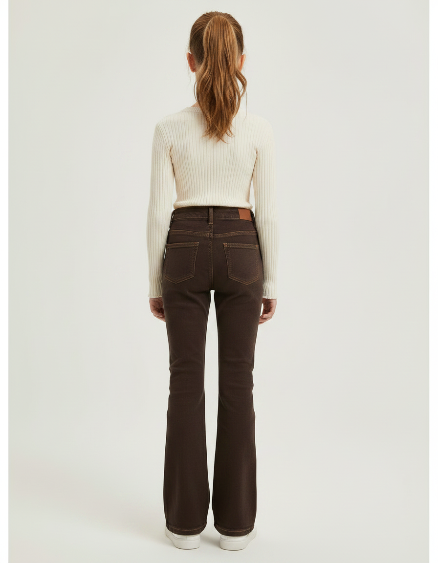 Pantalon Patte D'Éléphant Marron Évasé Taille Haute Élastique - Jean - vue 2
