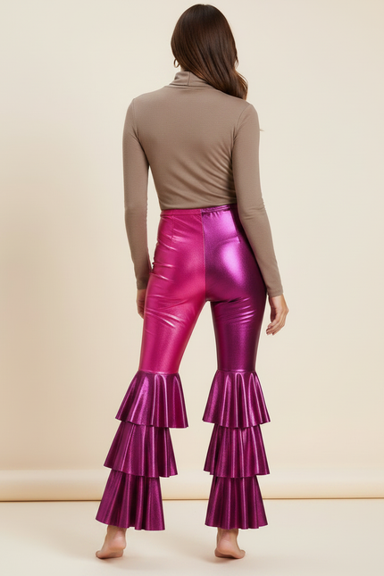 Pantalon Patte D'Éléphant Métallique Bicolore Volants Évasé Disco - Multicolore Polyester - vue 2