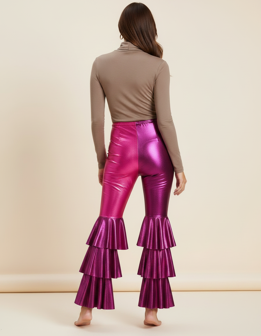 Pantalon Patte D'Éléphant Métallique Bicolore Volants Évasé Disco - Multicolore Polyester - vue 2