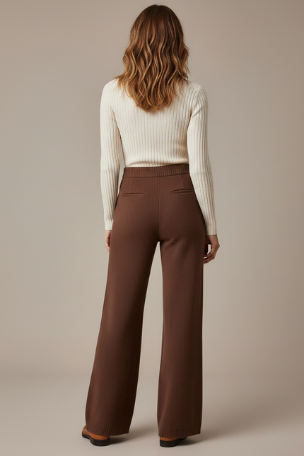Pantalon Patte D'Éléphant Marron Tricoté Ample Taille Haute - Maille - vue 2