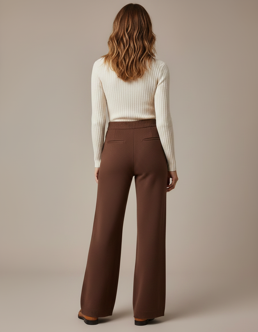Pantalon Patte D'Éléphant Marron Tricoté Ample Taille Haute - Maille - vue 2