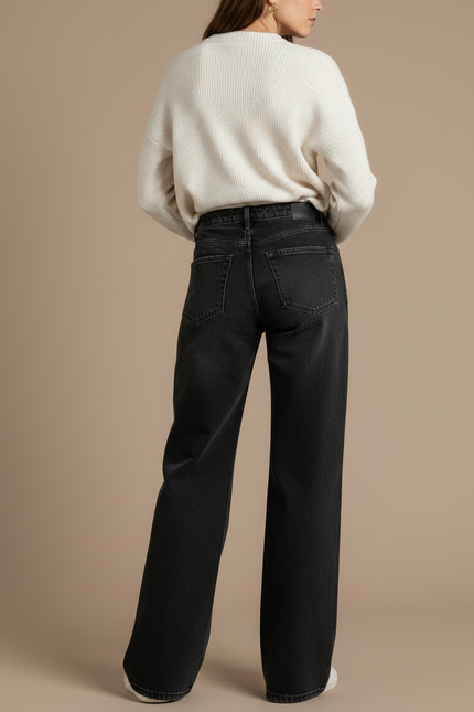 Pantalon Patte D'Éléphant Noir Évasé Décontracté Denim - Jean - vue 2