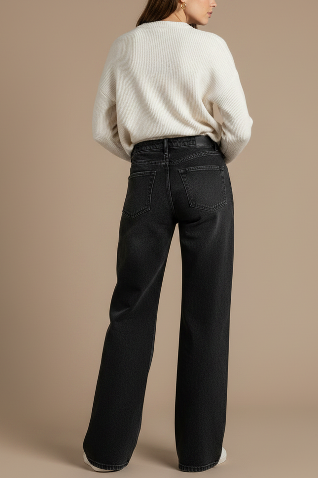 Pantalon Patte D'Éléphant Noir Évasé Décontracté Denim - Jean - vue 2