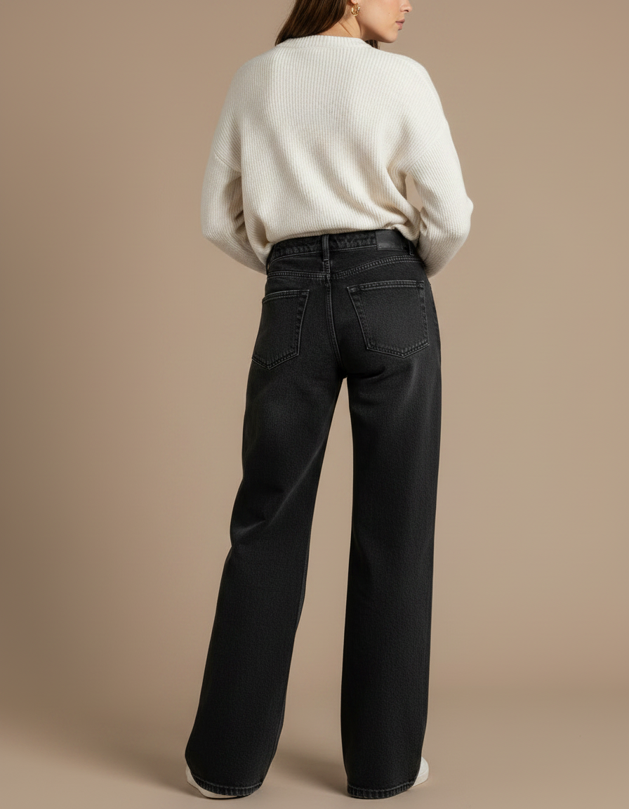 Pantalon Patte D'Éléphant Noir Évasé Décontracté Denim - Jean - vue 2