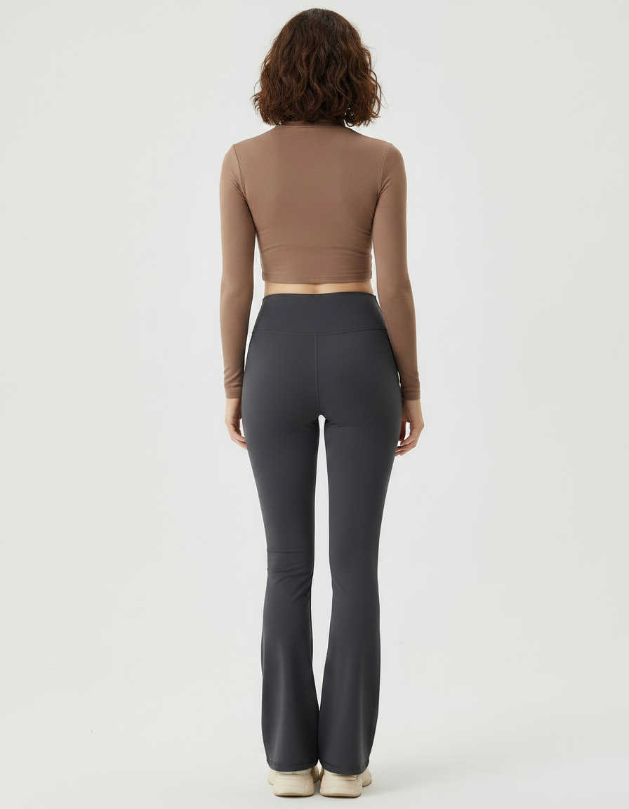 Pantalon Patte D'Éléphant Gris Taille Haute Évasé Confortable Femme - Polyester - vue 2