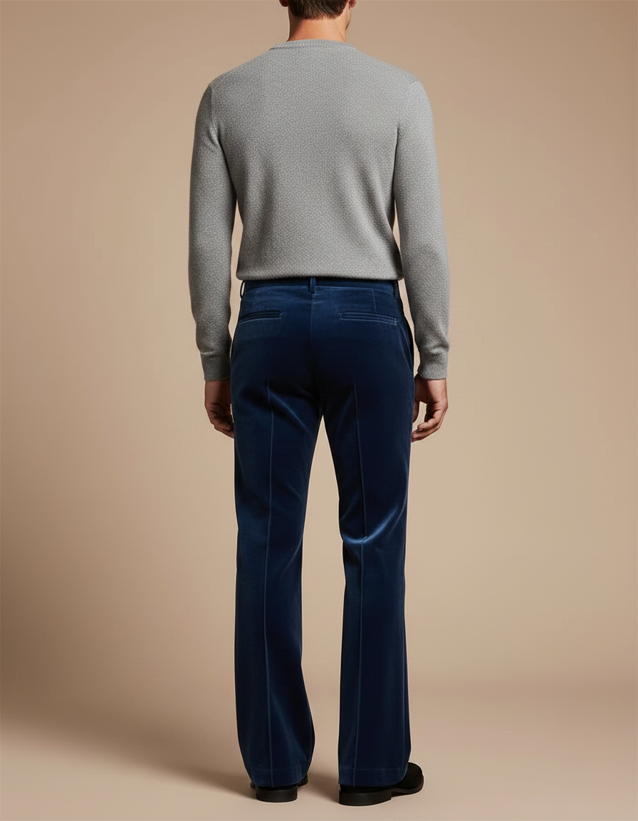 Pantalon Patte D'Éléphant Velours Bleu Évasé Homme Élégant - vue 2