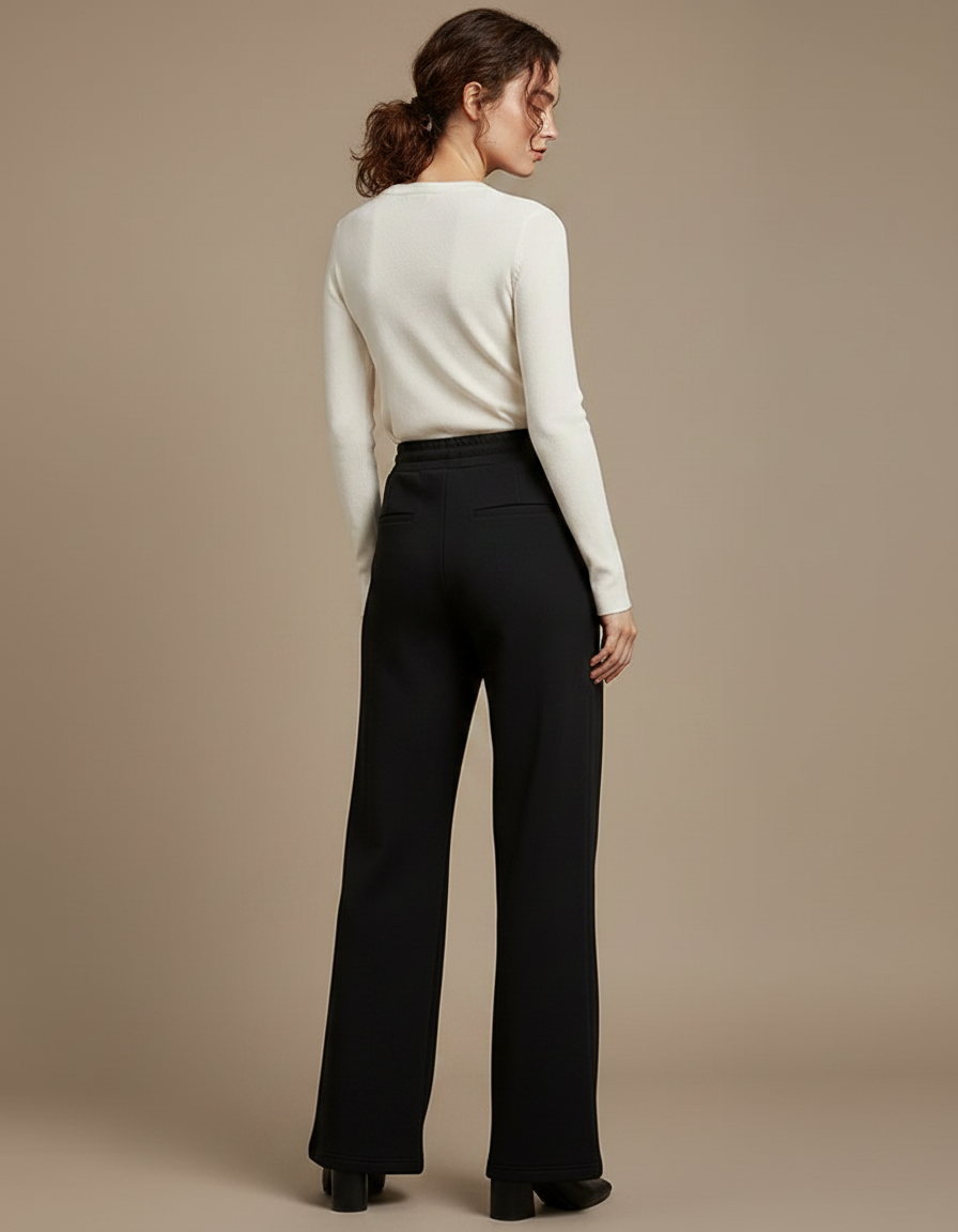 Pantalon Patte D'Éléphant Noir Élastique Large Taille Haute - Molleton - vue 2