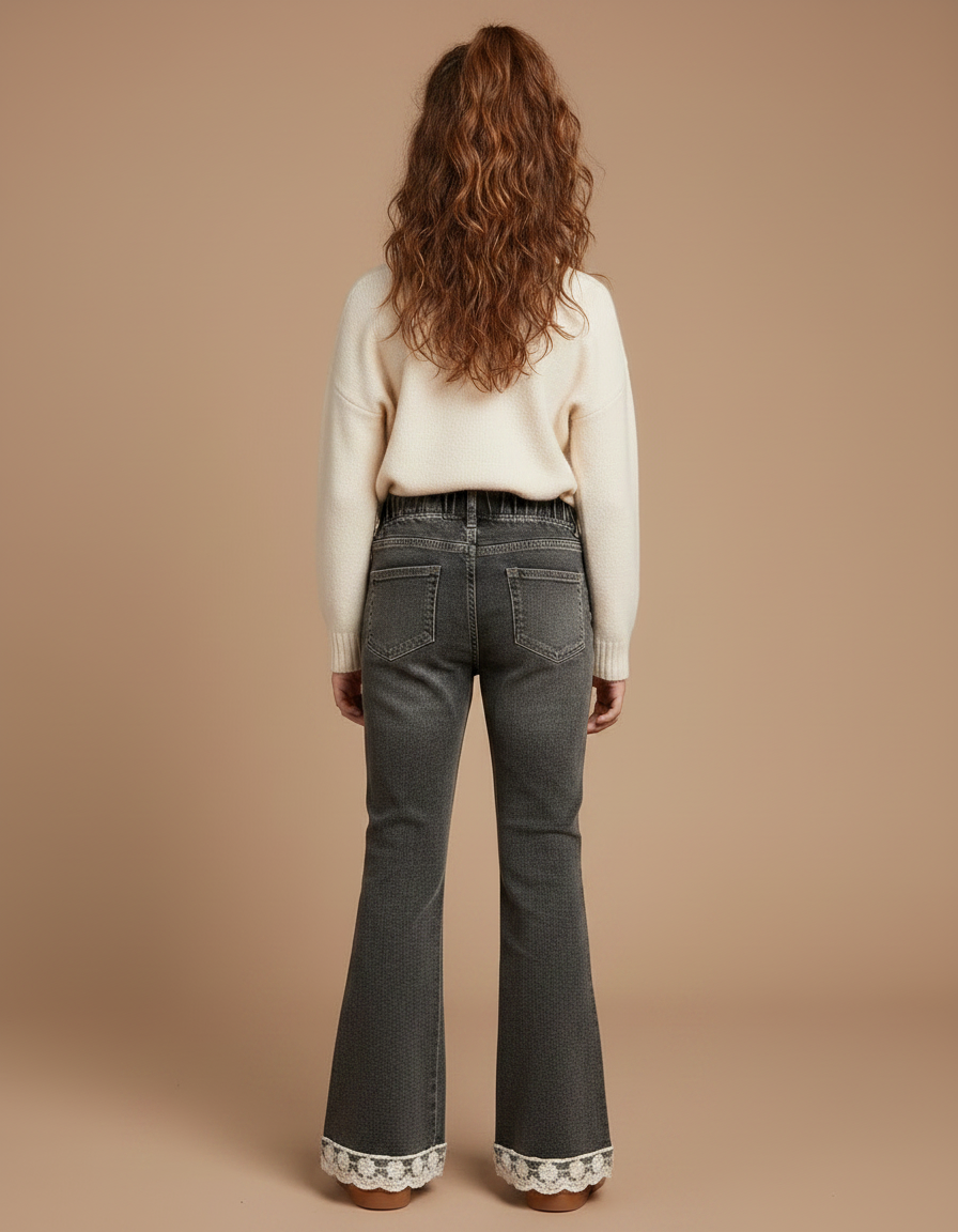 Pantalon Patte D'Éléphant Gris Dentelle Perles Fille - Jean - vue 2