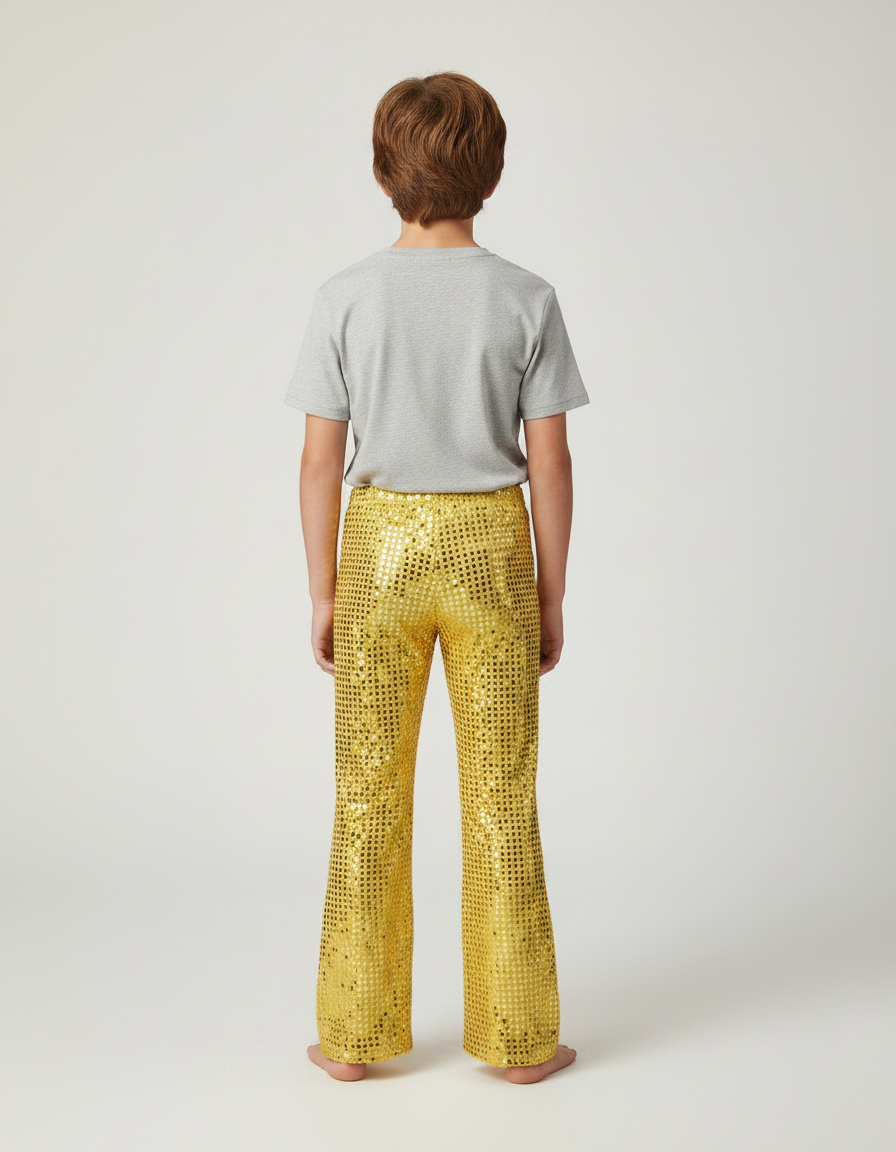 Pantalon Patte D'Éléphant Doré Paillettes Brillantes Évasé Enfant - Polyester - vue 2