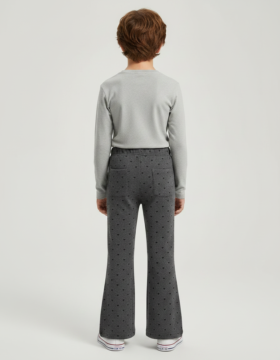 Pantalon Patte D'Éléphant Gris Cœurs Noirs Enfant Confortable - Molleton - vue 2