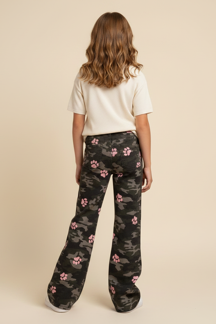 Pantalon Patte D'Éléphant Camouflage Rose Évasé Imprimé Pattes - Toile - vue 2