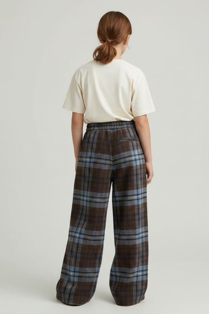 Pantalon Patte D'Éléphant Écossais Ample Chaud Marron Bleu - Multicolore Tweed - vue 2