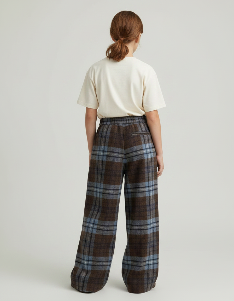Pantalon Patte D'Éléphant Écossais Ample Chaud Marron Bleu - Multicolore Tweed - vue 2