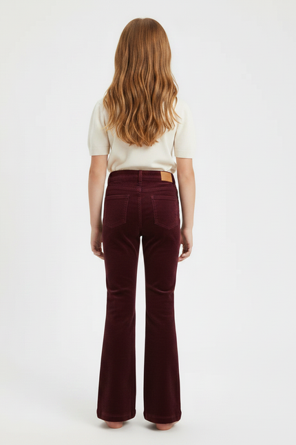 Pantalon Patte D'Éléphant Côtelé Bordeaux Taille Haute Fille - Cordé - vue 2