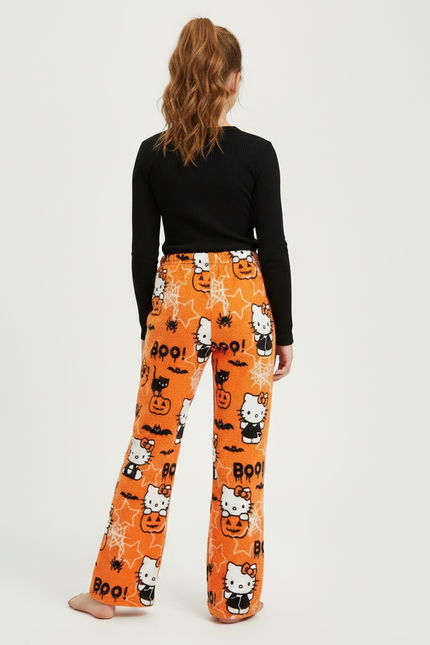 Pantalon Patte D'Éléphant Halloween Orange Hello Kitty Polaire Enfant - Molleton - vue 2