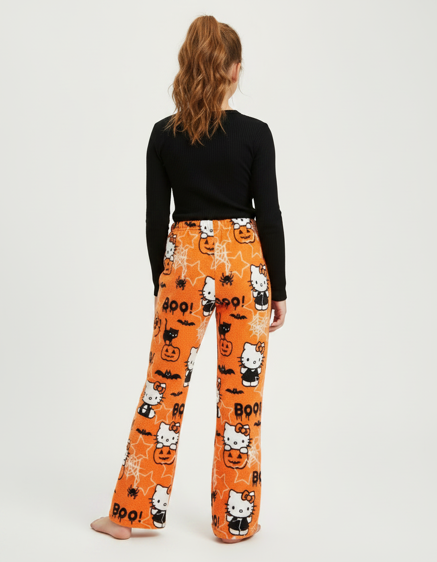 Pantalon Patte D'Éléphant Halloween Orange Hello Kitty Polaire Enfant - Molleton - vue 2